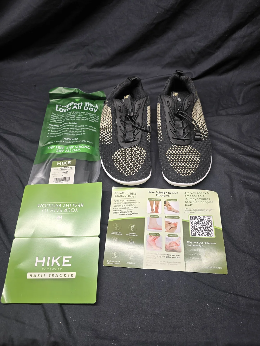 HIKE Footwear HF Stride Barefoot Sneakers Black W 10-10.5 M 8-8.5 EU 41 New